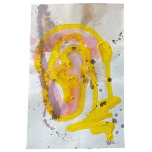 Original‎ Abstract Spiritual Artwork Yellow Pink Swirl Paint Art Signed BAIL